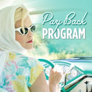 woman-with-headscarf-and-sunglasses-on-teal-background-with-words-pay-back-program