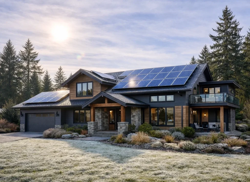 Residential solar inverter operating during Washington winter